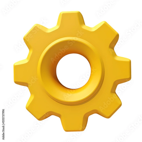 Fototapeta A yellow gear with a circular hole in the middle with slight shading effect isolated on transparent background