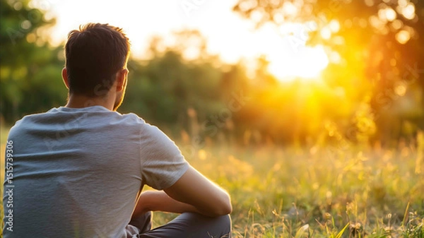 Fototapeta person relaxing in nature peaceful surroundings conveying support and understanding