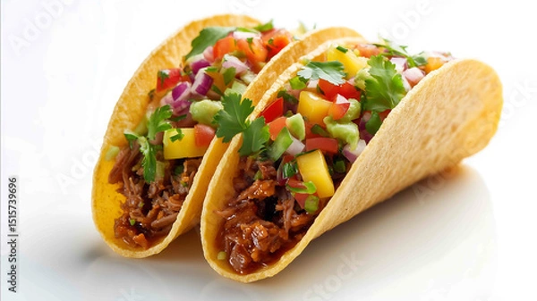 Fototapeta Tempting poke tacos in the minimalist corner on a white background in a clean food photography style with studio glow radiance high resolution Steadicam S