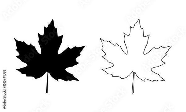 Fototapeta Maple leaf thin line icon. Two stylized maple leaves in black silhouette and outline.