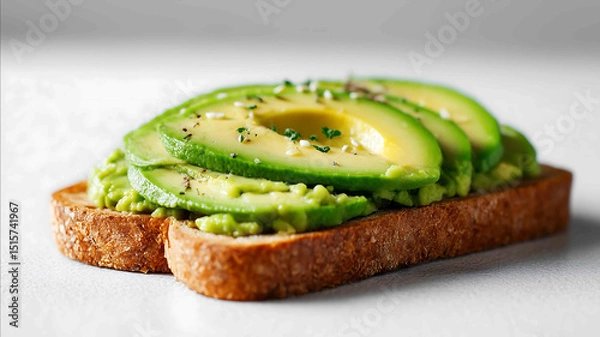 Fototapeta Tempting avocado toast in the minimalist corner on a white background in a clean food photography style with studio glow radiance high resolution Static S