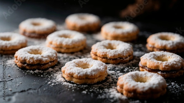 Fototapeta Powdered Sugar Flower Shaped Cookies