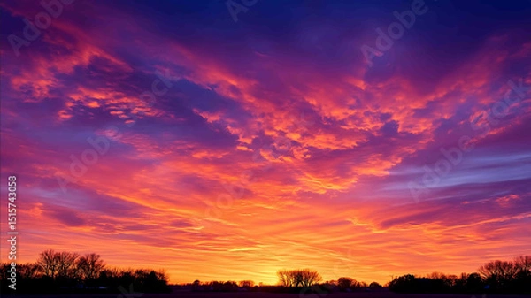Fototapeta sunset scene with warm golden and pink hues reflecting in the sky and clouds