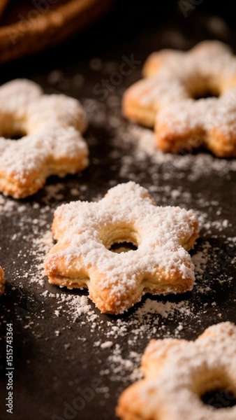 Fototapeta Powdered Sugar Flower Shaped Cookies