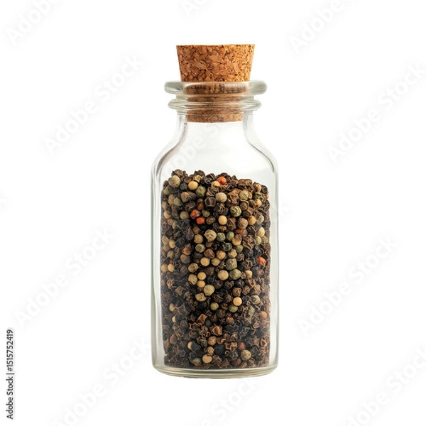 Fototapeta Peppercorns in a glass bottle on a Transparent background for culinary use, Pepper in a bottle isolated on PNG background