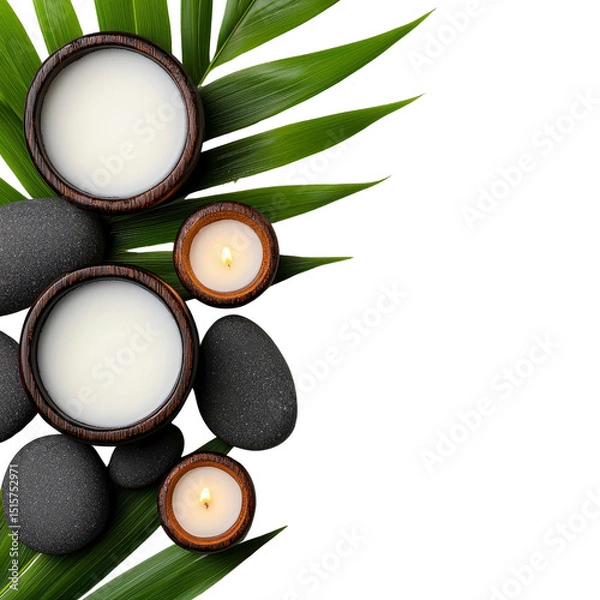 Fototapeta Serene spa setting with candles and stones.