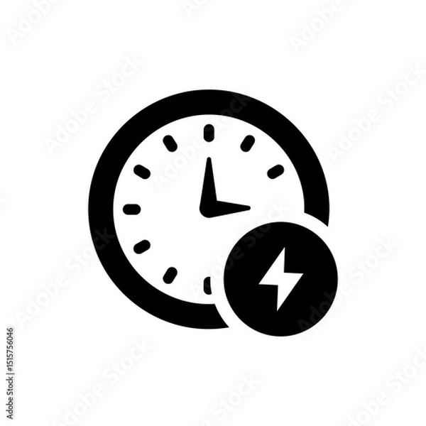 Fototapeta Time Clock Icon with Lightning Bolt for Fast or Urgent Timing