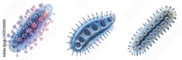 Fototapeta Three detailed illustrations of microorganisms isolated on a transparent background