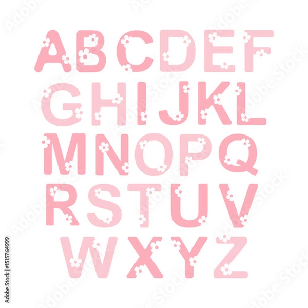 Obraz Pink Floral Alphabet Vector – Cute Decorative Spring Font with Flowers