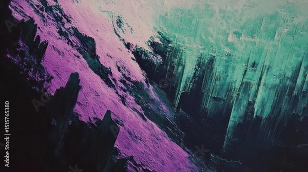 Fototapeta An abstract painted landscape using shades of purple and teal colors