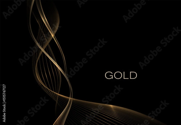 Obraz Isolated design element, exquisite wavy golden figure on black background.