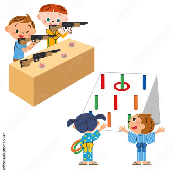 Obraz お祭りの縁日でお店の遊びを楽しむ子供達