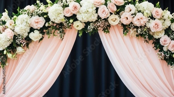 Fototapeta Floral arch decoration with draping fabric for a special event