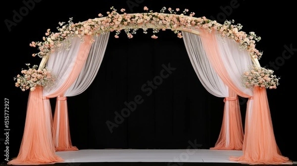 Fototapeta Elegant floral arch with draping fabric and lush flower arrangements
