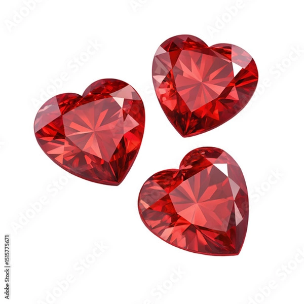 Fototapeta Red gemstones in heart shape isolated on white background