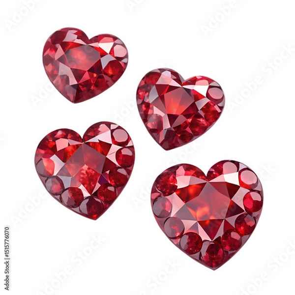 Fototapeta Red gemstones in heart shape isolated on white background
