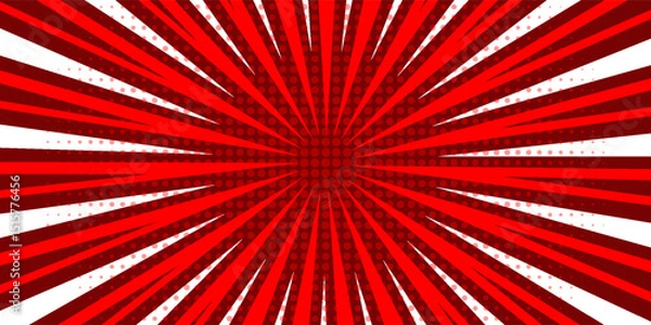 Obraz Blue comic sunburst effect background with halftone. Pop art comic-style vector background. Suitable for templates, sale banners, events, ads, web and pages