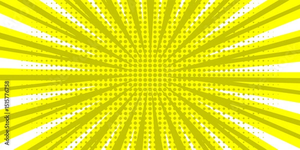 Obraz Blue comic sunburst effect background with halftone. Pop art comic-style vector background. Suitable for templates, sale banners, events, ads, web and pages