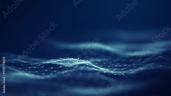 Fototapeta Futuristic Abstract Blue Digital Wave Background. Concept Of AI Artificial Intelligence Technology Machine Deep Learning With Network Dots And Lines On Dark Background.