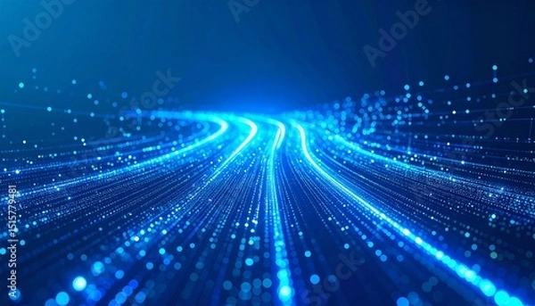 Obraz Big Data Abstract Tech Background – Glowing Data Streams, Grid Networks & Futuristic HUD Elements in Blue Sci-Fi Style