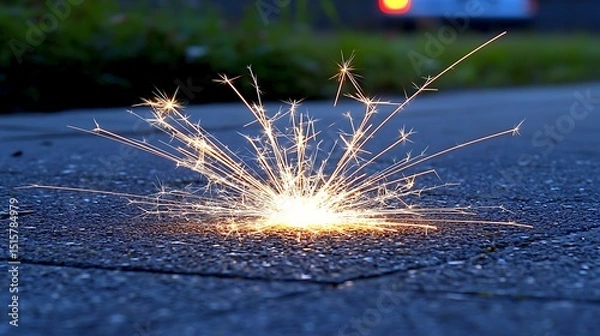 Fototapeta Energetic sparks flying outward with motion blur effects, creating a radiant burst of light on a dark background