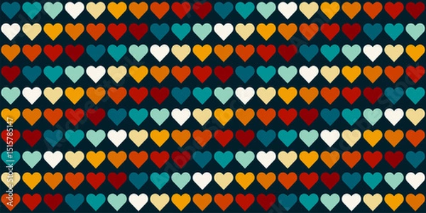 Obraz Rainbow Heart Mosaic, seamless vector pattern with colorful hearts in a retro vintage rainbow palette. Perfect for backgrounds, textiles, and festive banner designs, spreads love and joy
