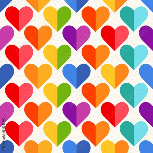 Obraz Rainbow Divided Half Heart Mosaic, seamless vector pattern with colorful hearts in a rainbow palette. Perfect for backgrounds, textiles, and festive banner designs, love diversity concept