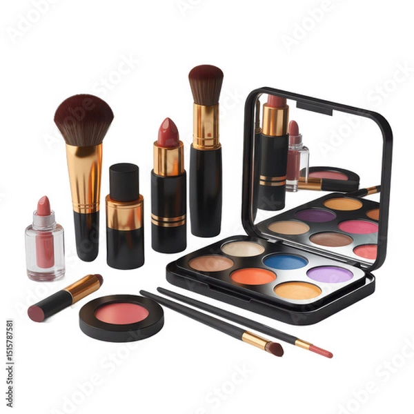 Fototapeta Makeup collection with brushes and palette isolated on transparent background