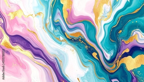 Fototapeta Modern Abstract Colorful Background – Fluid Gradient Shapes in Pink, Blue, Teal & Orange with Glossy 3D Texture for Creative Design