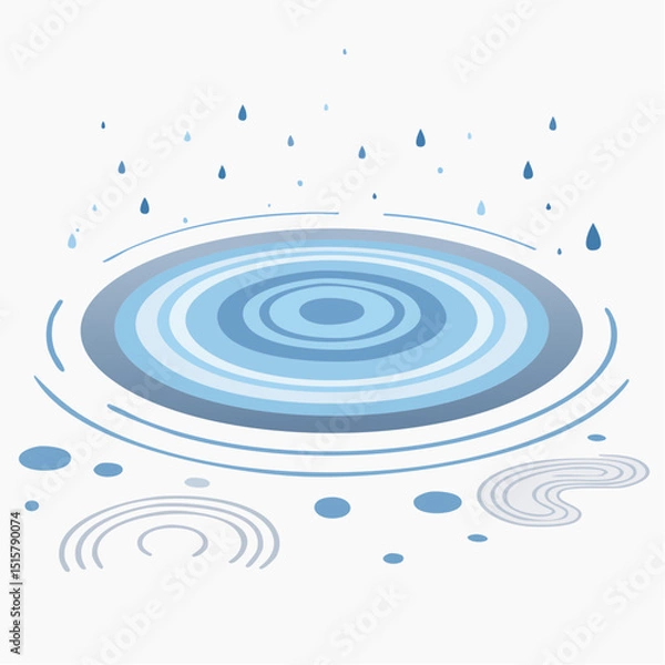 Fototapeta A peaceful vector puddle with ripples and raindrop rings