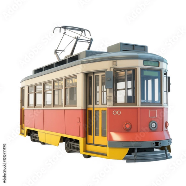 Fototapeta Vintage red and yellow tram isolated on transparent background