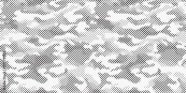 Fototapeta Abstract halftone camouflage pattern. Stylish military print for fabric, seamless monochrome background. Urban camo halftone dots texture.  Dot texture vector.