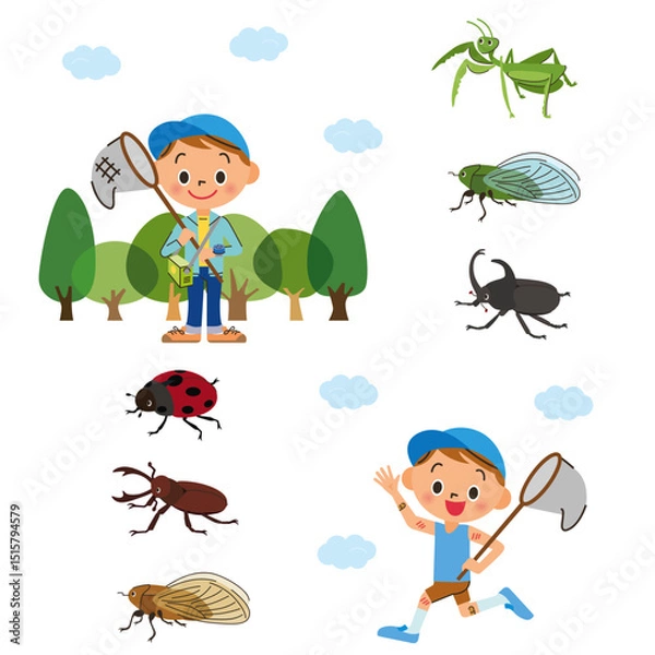 Obraz 夏休みに昆虫採取を楽しむ子供