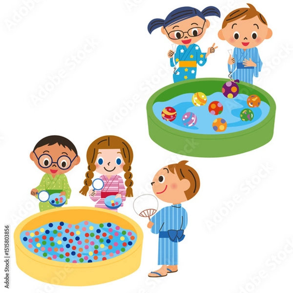 Obraz お祭りに出ている屋台で遊びを楽しむ子供達