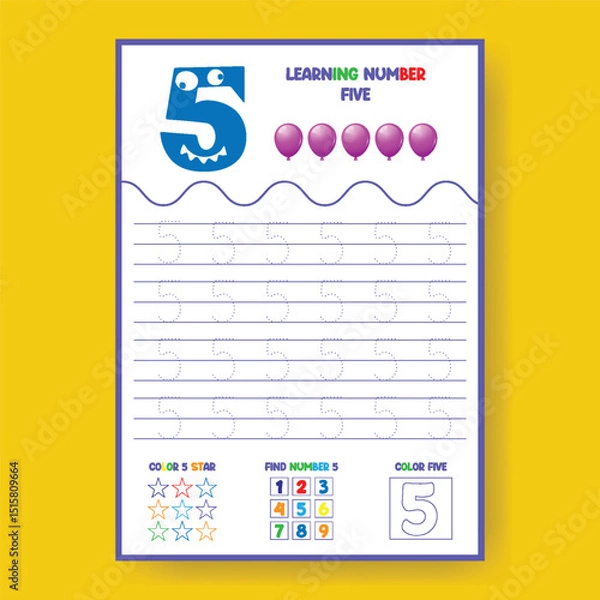 Obraz Number Four Worksheet for Kids Counting and Handwriting Practice