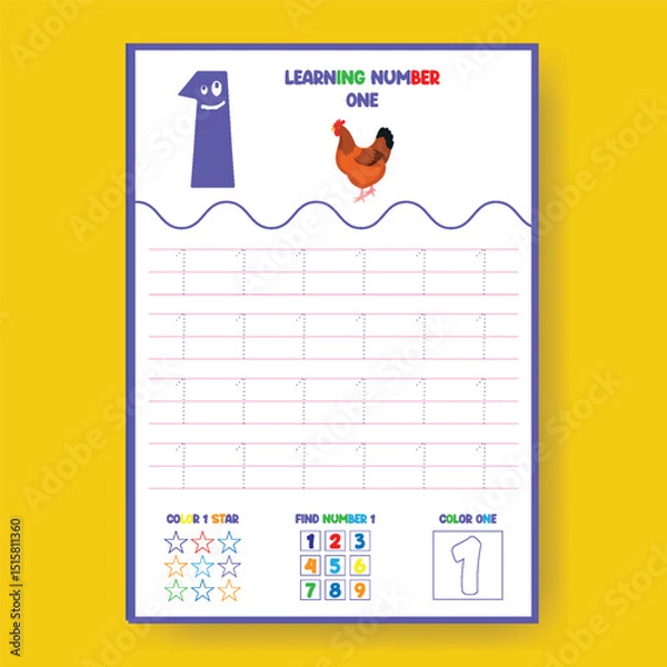 Obraz Learning Number One Tracing Worksheet