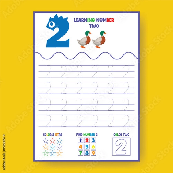 Obraz Number Tracing Worksheet for Preschoolers Learning Number Two