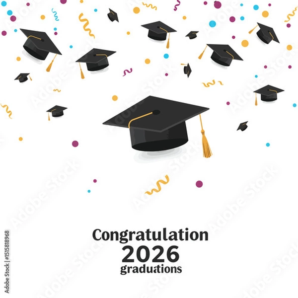 Fototapeta Graduation Class of 2018 greeting card and invitation template. Vector party invitation. Grad poster. vector illustration.