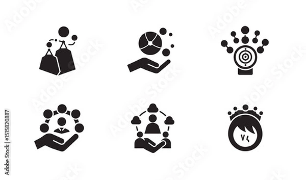 Fototapeta Collection of black icon illustrations depicting shopping, networking, teamwork, and target with various designs
