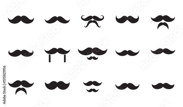 Fototapeta Collection of various stylish black mustache vector illustrations on a clean white background