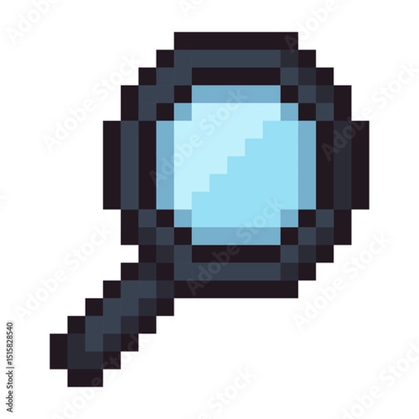Fototapeta Magnifying glass pixel art retro 8 bit style vector illustration isolated on white background. Perfect for search, zoom, detective or research themes in digital, game and UI design projects.
