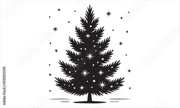 Fototapeta simple christmas tree silhouette black and white