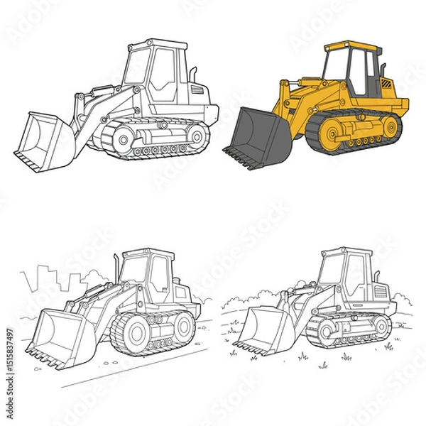 Fototapeta illustration vector doodles hand drawn of wheel loader isolated on white, realistic sketch.