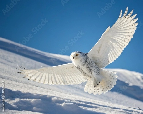 Fototapeta White dove in flight against a blue sky, symbolizing peace and freedom