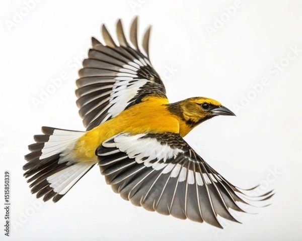 Fototapeta Great tit bird with yellow and black feathers perched on a branch