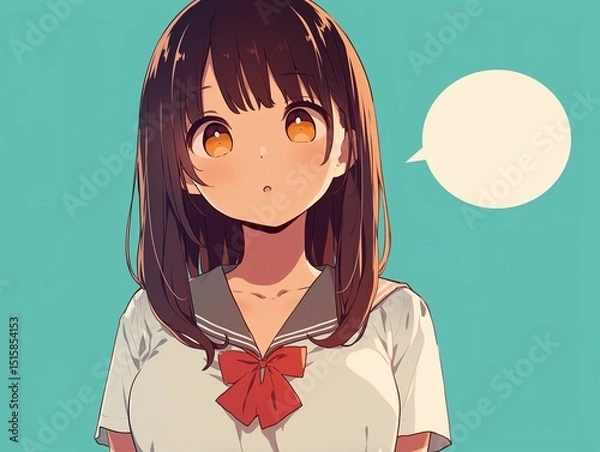 Fototapeta 吹き出しとアニメ調の美少女