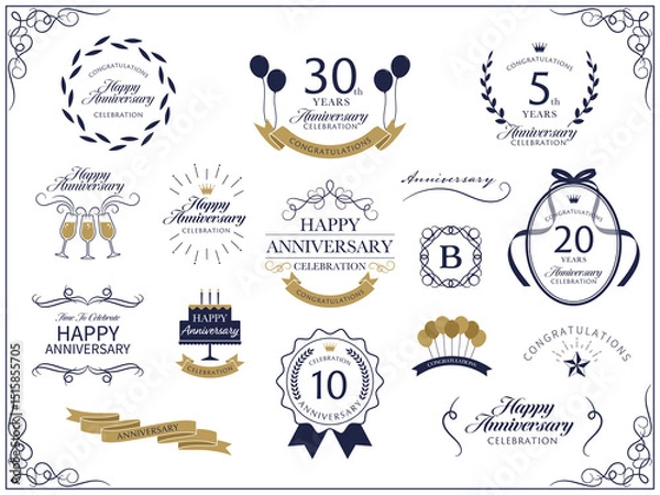 Fototapeta クラシカルな記念日デザインと周年祝いのバナーフレームセット