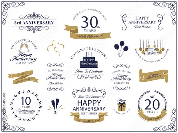 Obraz クラシカルな記念日デザインと周年祝いのバナーフレームセット