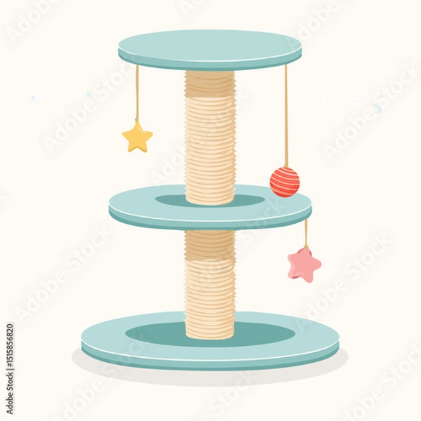 Fototapeta A cozy cat scratching tower with platforms and rope details