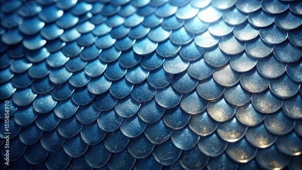 Fototapeta Close-up of shimmering silver fish scales against a dark blue oceanic background , scales, fish scales